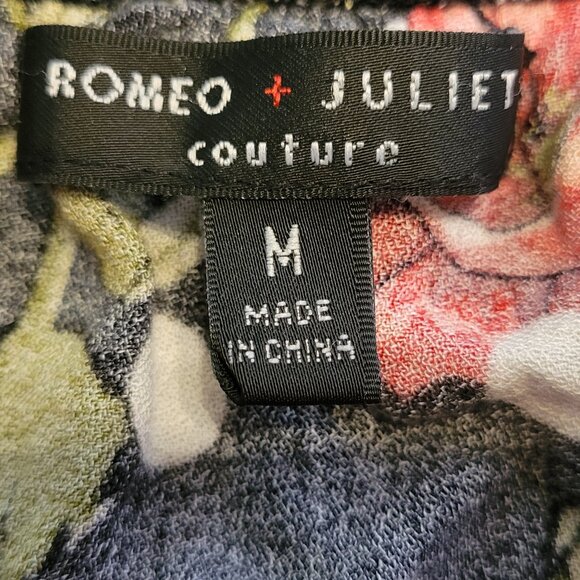 Romeo + Juliet Couture Polka Dot Poppy Floral Milkmaid Top Black White Red Sz M - Picture 3 of 5